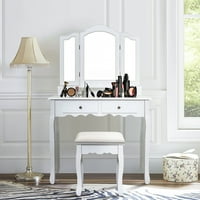 Set de vanitate pentru machiaj Hommoo cu sertare, masă de vanitate cu scaun amortizat, birou de vanitate pentru machiaj pentru