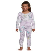 Disney Princess Girls Allover Print Mânecă lungă și pantaloni confortabil Jersey pijama Set, 2 piese, dimensiuni 4-10