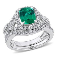 Miabella femei Carat creat Emerald Carat Diamond 10kt Aur Alb Halo 2 piese Set de mireasa
