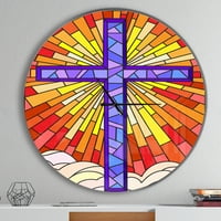 Ceas de perete Rustic Designart 'Holy Cross Stained Glass style'