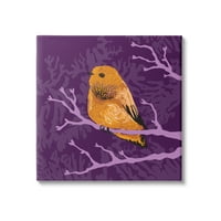 Stupell Industries Bold orange Bird Sitting Purple branchs Botanicals stratificat Galerie de artă grafică învelită pe pânză Print