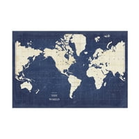 Sue Schlabach 'Blueprint World Map-No Border' Canvas Art