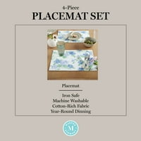 Martha Stewart Amber florale Tesatura Placemat Set 4-Pack, Albastru Verde, 13x17.5