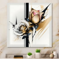 Designart trandafiri Flow Flower pe vopsea bej auriu VII Canvas Wall Art
