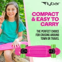 Flybar plastic Cruiser Skateboard, punte antiderapantă, pentru băieți și fete cu vârsta peste 6 ani până la 175 lbs, Roz
