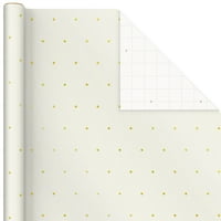 Hârtie de împachetat minimalistă de Crăciun Hallmark cu linii tăiate pe revers roșu, alb, copaci aurii, dungi, puncte