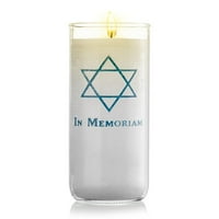 Lumânare memorială Yartzeit lumânare cu Steaua lui David în sticlă-parafină albă Wa lumânare timp de ardere zile
